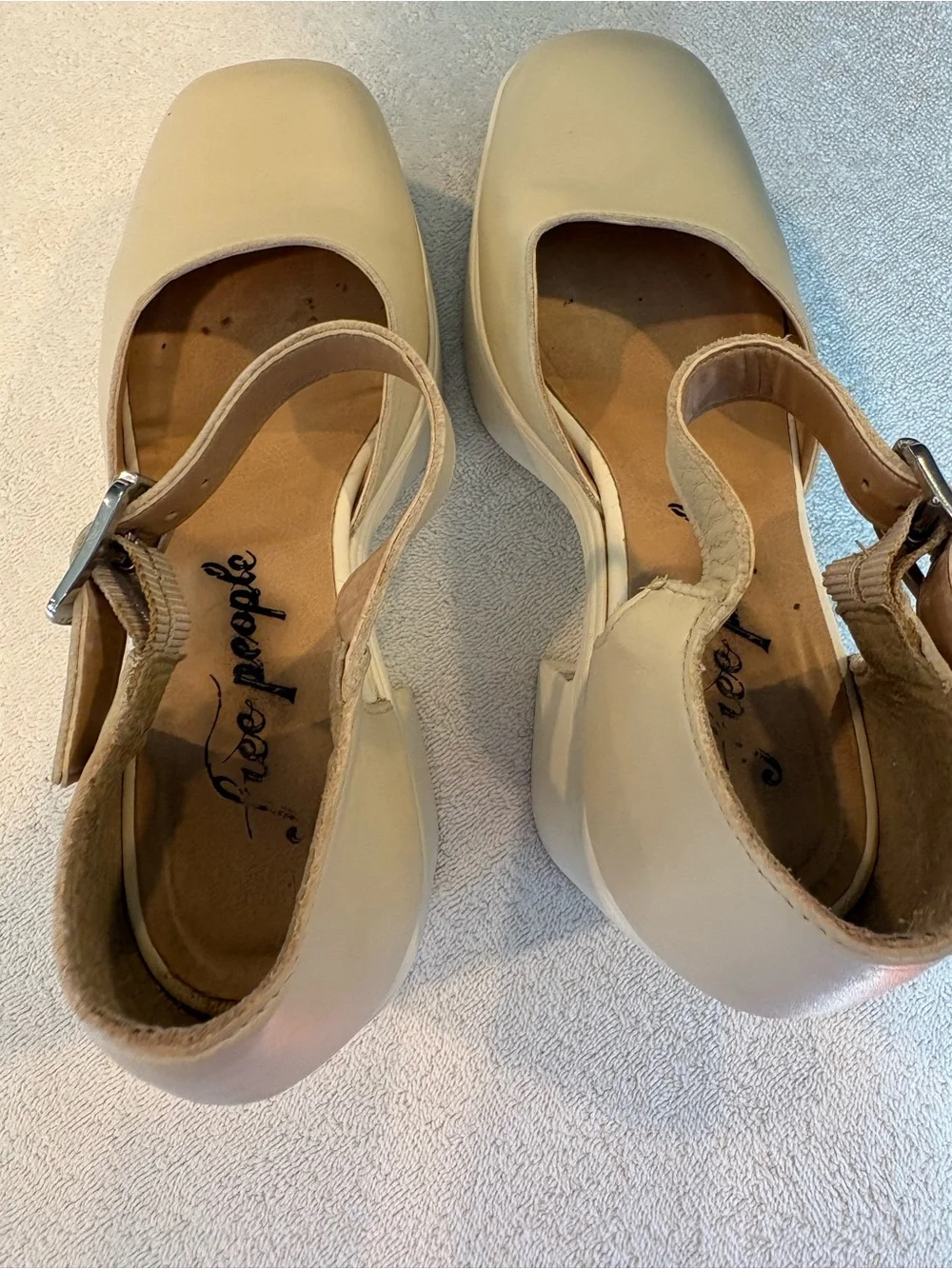 Free People Gwen Leather Mary Jane Platform Heels Moonlight White Sz 7